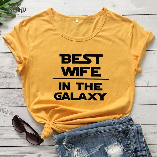 

wife in the galaxy fashion black t shirt yellow letters printed tumblr shirts women t shirts graphic tee, White