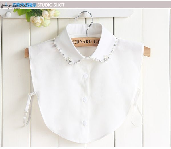 

pearl shirt fake collar chiffon fake winter holiday shirt collar female foreign original crystal chiffon ladies sweater collier, White