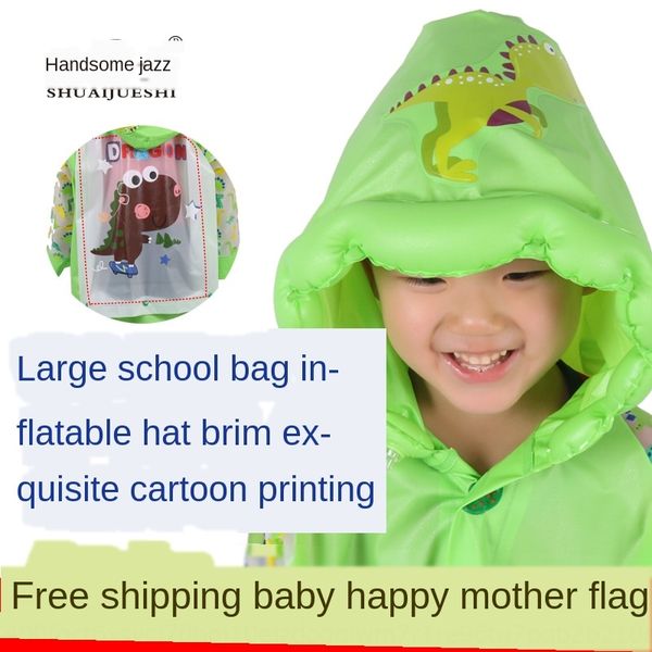 

kbffc children's raincoat boy girl baby schoolbag inflatable cloak student raincoat with schoolbag thickened children's breathable