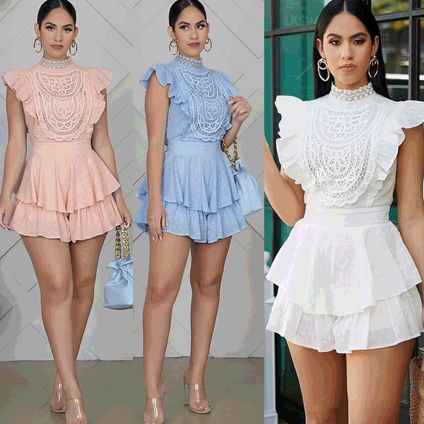 

women's summer solid color jumpsuit women's lace summer solid color lace jumpsuit, Black;white