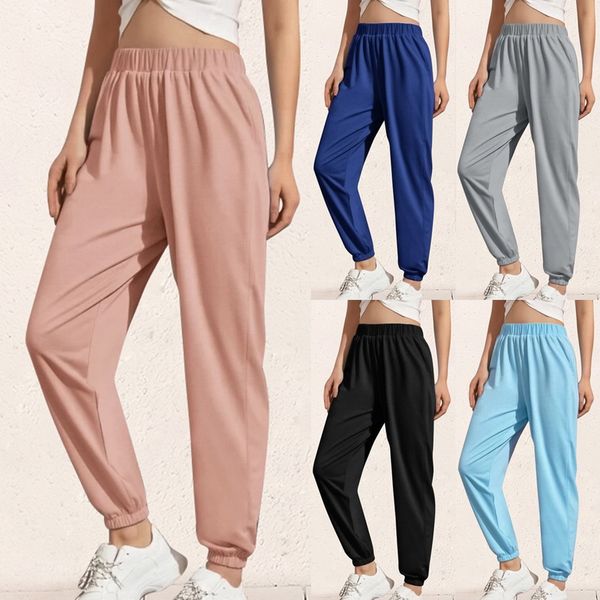 

2020 solid color jogging pants women elastic waist sweatpants loose sport trousers jogger mujer high waist fitness running pants, Black;blue