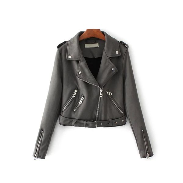 

2020 women autumn winter thick fake suede faux leather jackets sash lady matte motorcycle coats biker zippers street outwear, Black