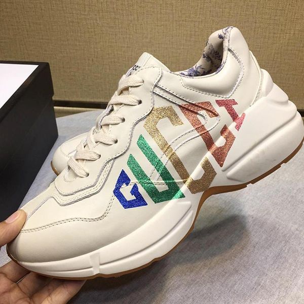 

new arrival men 's rhyton sneaker with print men 's shoes fashion classic low lace -up men shoes outdoor walking luxury snea, Black