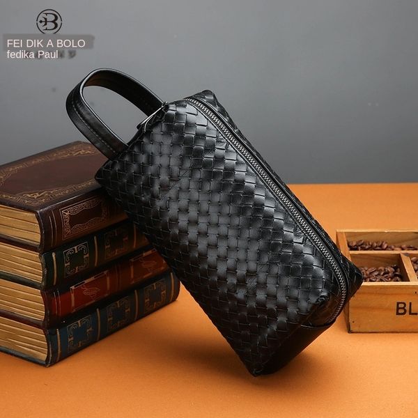 

new woven men's korean style fashion hand sheepskin large hand hand bag capacity men's bag genuine leather wallet, White