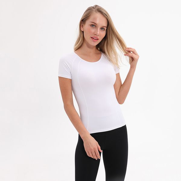 

soft fitted short sleeve round neck yoga sport shirt women mesh running gym nylon anti-sweat sports t-shirt activewear, White;red