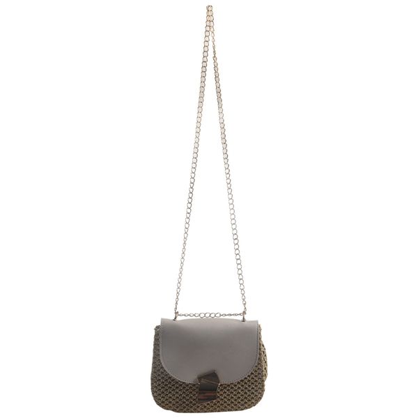 

straw shoulder bag small flap crossbody for women woven bag female retro beach rattan chain wicker(white