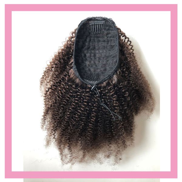 Chail de cavalo de cabelo humano brasileiro 2# cor afro kinky cachere 100g/peça Indian Virgin Hair Products Pony Tail Kinky Curly Little Curls