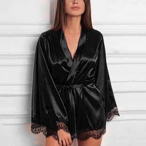 

women's sleepwear women casual mini nightgown summer slip dress lace home 1pc robe bathwear sleepingwear bathrobe peignoir femme #, Black;red