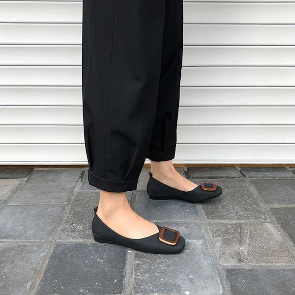 

spring/autumn ballet-flats genuine-leather square toe women ladies fashion dress soft casual high-qualiy big size 40 41 42, Black