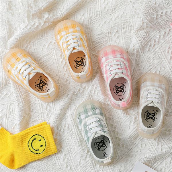 

kids designer canvas shoes boys girls plaid canvas shoes children soft bottom jelly shoes spring breathable biscuits sneakers 2020  color, Black;red