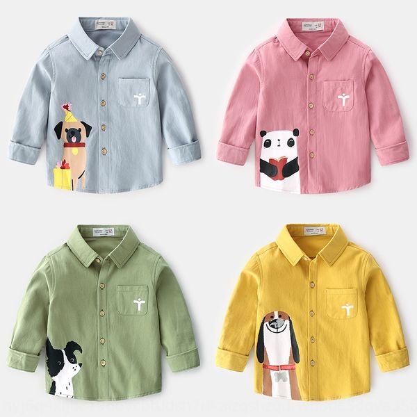 

katoofely2020 new wear boys' cotton cartoon long sleeve children's shirt children's clothing shirt, White;black