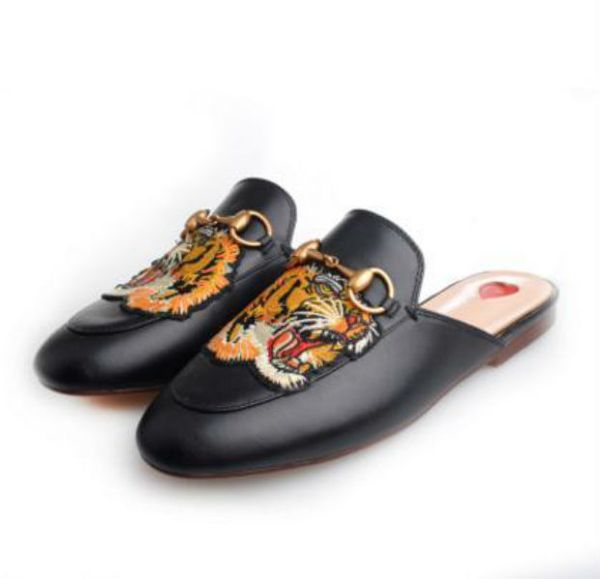 

2020 new leather semi-slippers soft cowhide lazy women's shoes luxury designer metal buckle beach slippers muller springston classic sl, Black