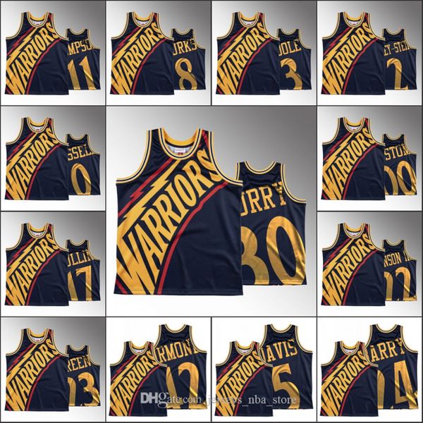

golden state warriors men stephen curry glenn robinson iii klay thompson stephen curry big face hwc nba navy custom jersey, Black;red