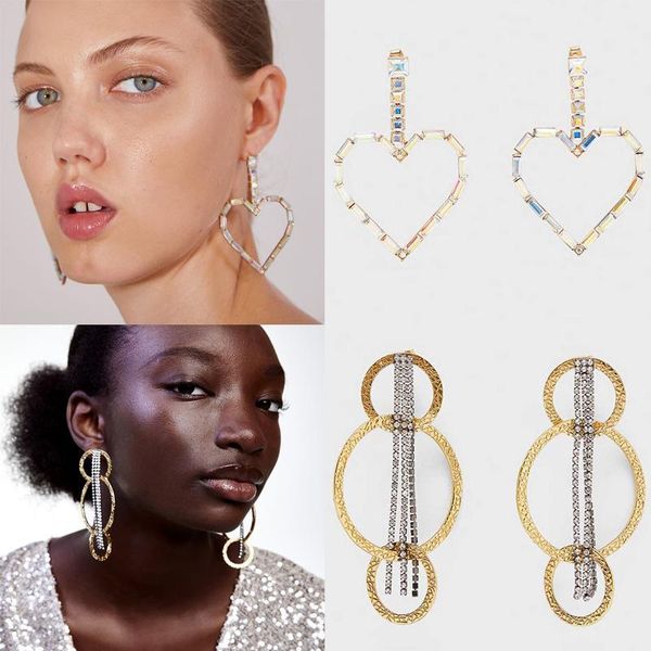 

dvacaman shiny pendant za earrings women 2019 handmade tassel crystal beads statement bridal earrings party heart drop earrings, Silver