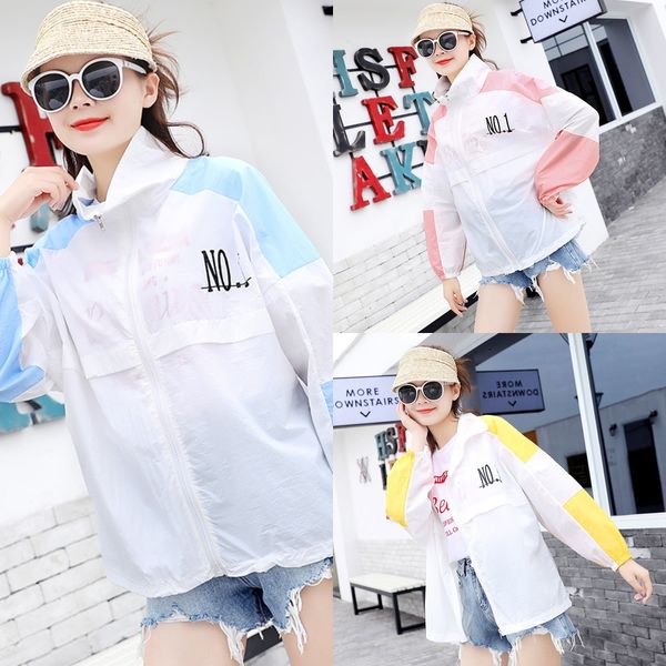 

vjia5 summer new korean style fashion casual loose contrast color casual sports student outdoor hooded sunscreen women's sunscreen coat, Tan;black
