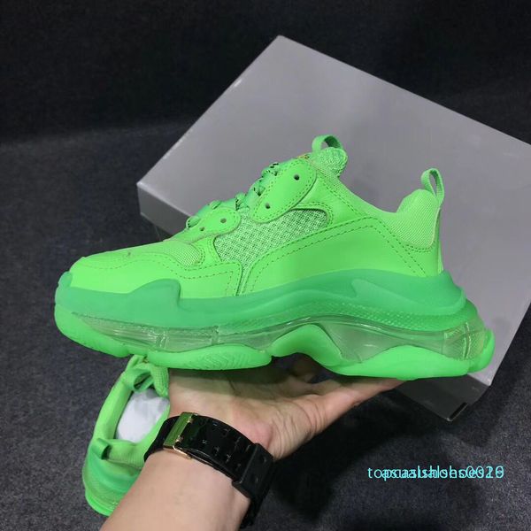

1green тройной s sneaker мужчины fluo green повседневная обувь женщины с низким top шнуровка-up платформа обуви luxury leather mesh очистить, Black