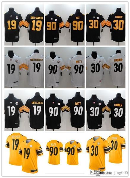 

men women youth pittsburgh steelers 19 juju smith-schuster 90 t.j. watt 7 ben roethlisberger 30 james conner custom football jerseys, Black;red