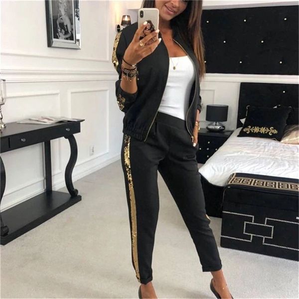 

2020 casual two piece long sleeve zipper women's tracksuit tights fitness suit for female clothing, White