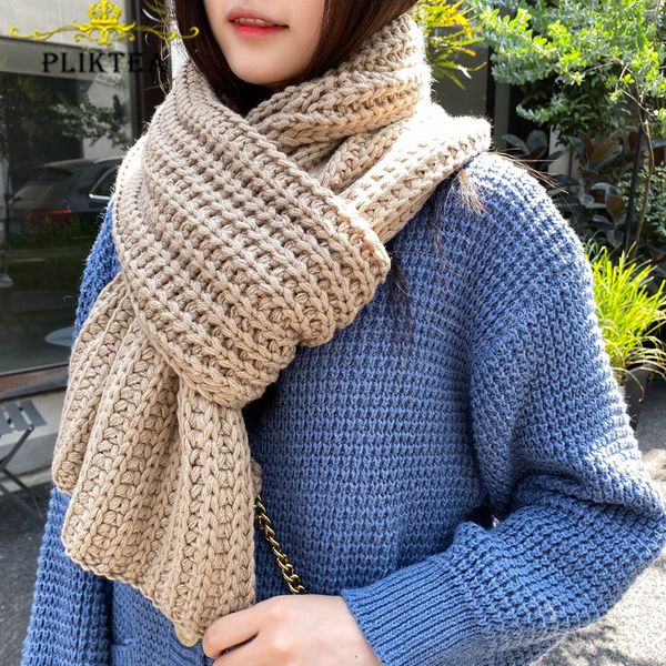 

winter thick warm knitted khaki kadies scarves korean yellow female knitting scarf pink yellow solid color beige foulard femme, Blue;gray