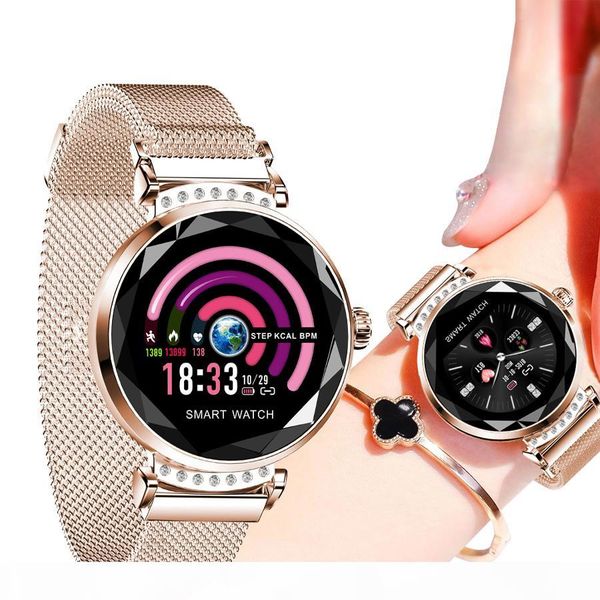 

h2 2019 new luxury smart fitness bracelet women blood pressure heart rate monitoring wristband lady watch gift for friend+box y19052201, Slivery;brown