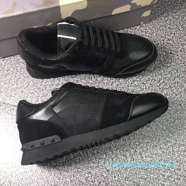 

fashion designer shoes black gray sneakers genuine leather stud sneakers shoes casual women men dress shoes with box ac15