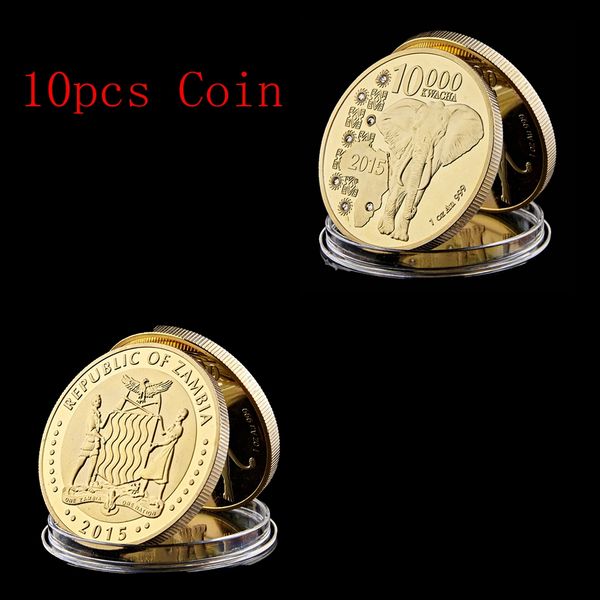 

10pcs 2015 zambia republic 1oz 999 african elephant 10000 kwacha gold animal commemorative coin collection