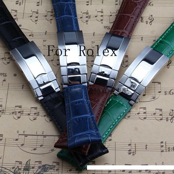 

new 20mm black green brown blue genuine leather watchband watch strap for role gmt watch with original logo, Black;brown
