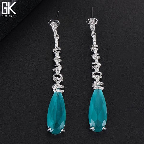 

ювелирное godki luxury water drop длинные мотаться серьги для женщин свадебный кубический циркон кристалл cz дубай люкс серьги мода, Silver