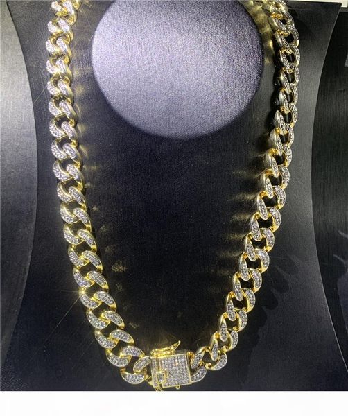 

men hip hop cuban chain,auniquestyle hip hop men necklace chain iced out miami curb cuban gold-color paved clear rhinestones luxury jewelry, Silver