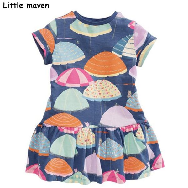 

little maven 2020 new summer baby girls brand dress kids cotton umbrella print children short sleeve dresses s0333, Red;yellow
