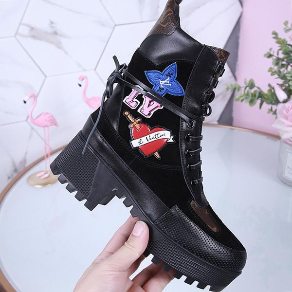 

women leather boots winter ankle boots casual lace -up ladies fashion shoes for women luxury design chaussures de femme martin boots lad, Black