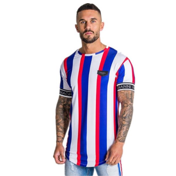 

Mens Sports Shirt Mens Quick-drying Striped Casual T-shirt 2020 Designer Breathable Fitness Short Sleeve Youth Fashion Striped Print T-shirt