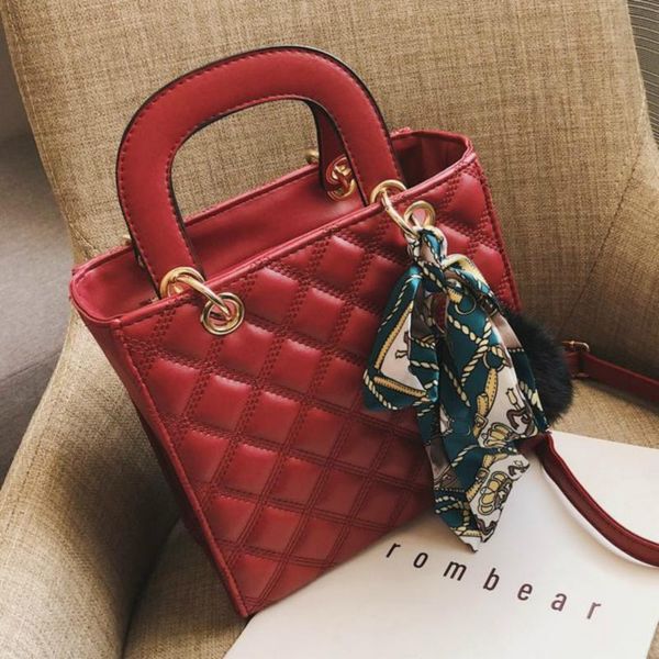 

quality leather female shoulder bag small women handbag with ribbon hair ball casual handle bag ladies' crossbody bolsa