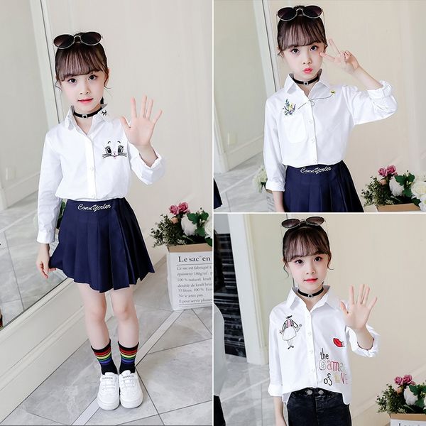 

children's wear girl's 2020 new hipster fashion embroidered children's clothing shirt personality cartoon embroidered shirt f, White;black