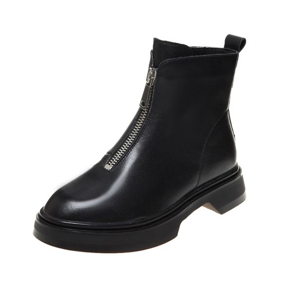 

autumn womens genuine leather boots leisure boots rubber sole zipper closure black colour size 3540