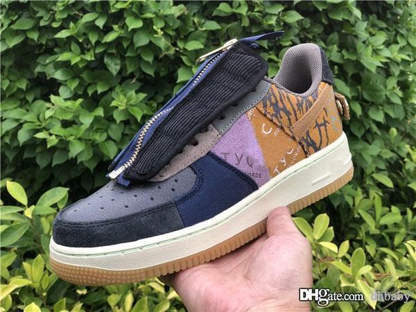 

est authentic travis scott x airforce1 1 low cactus jack multi color muted bronze fossil running shoes men women sports sneaker with box