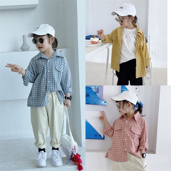 

cong xiaomei 2020 new clothing clothing children's children's plaid shirt shirt girls korean long-sleeved cardigan fashion, White;black