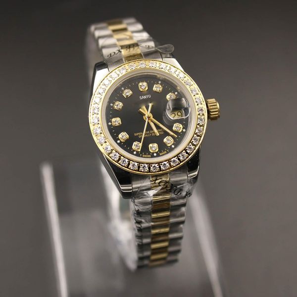 

2020 new automatic machinery ladies diamond 18k day date gift watch sapphire surface wristwatch, Slivery;brown