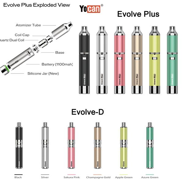 

Новая тенденция Yocan Evolve-D Evolve Plus Starter Kit воск сухой травы испарителем Vape Pen Наборы с 650 1100mAh батареи Wax Атомайзер