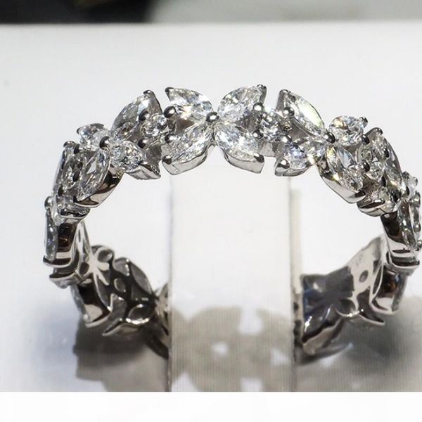 

i choucong new arrival luxury jewelry 925 sterling silver marquise white z cz diamond petal women wedding flower band ring for love, Slivery;golden