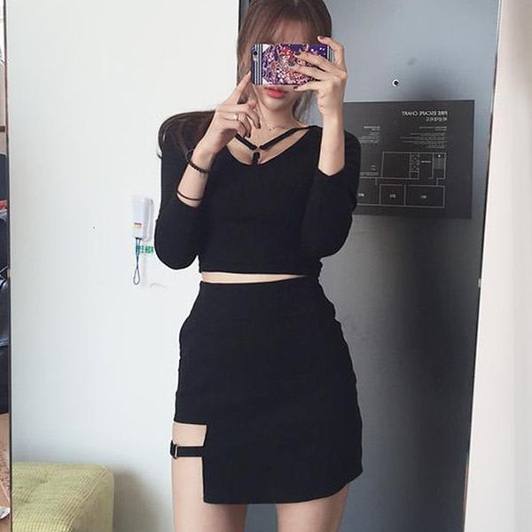 

women irregular cotton high waist bandage skirt mini bodycon short skirt black solid slim harajuku new fashion