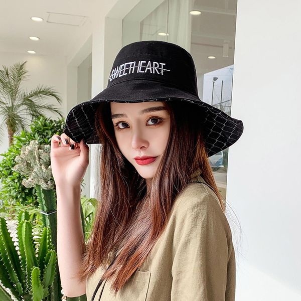 

sun hat women summer bucket hat plaid floppy double sided fisherman panama cap beach sun hats suncreen travel outdoor, Blue;gray