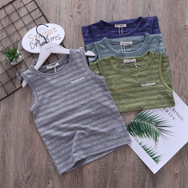 

boys' quick-drying mesh 2020 new zhongda children's solid color quick-drying sports t-shirt casual thin fashion vest t-shirt vest, Blue
