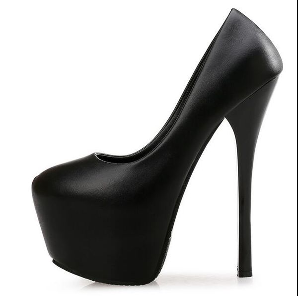 

fee new style lady white patent leather round head high heels shoes boots pumps 16cm genuine leather, Black