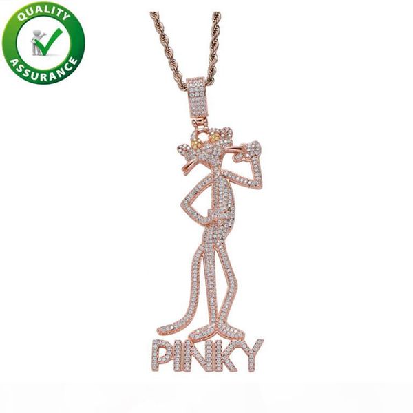 

iced out pendant luxury designer necklace hip hop gold chain pendants mens hiphop jewelry bling diamond pink panther fashion accessories, Silver