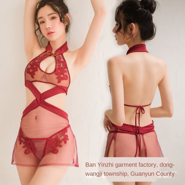 

vxymf underwear embroidered cheongsam underwear perspective mesh uniform temptation body shaping palace classical elegant embroide, Black;white