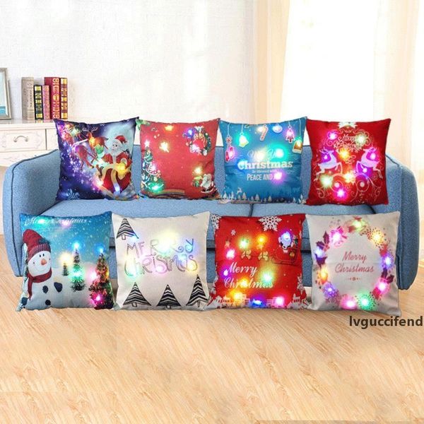 

led light luminous pillow case linen pillow covers cushion cover santa claus printed pillowcase sofa car decor dhl wx9-1503