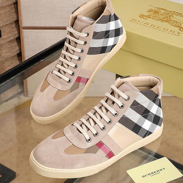 

drop ship mens shoes high vintage check and leather sneakers new fashion classic plus size lace -up fashion casual men shoes sal, Black