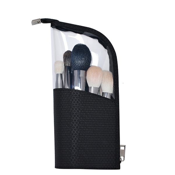 

cosmetic waterproof organizer half transparent travel pouch portable makeup bag brush holder pencil case zipper closure stand-up