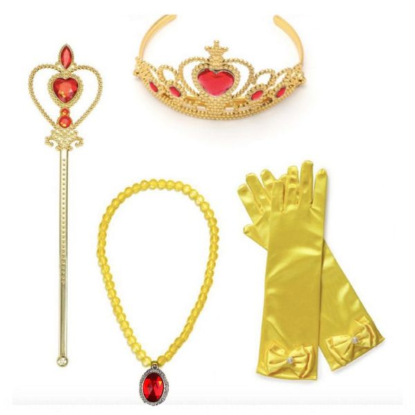 

new baby princess children's crown magic and gloves necklace gloves heart magic stick set 4-piece set, Slivery;white